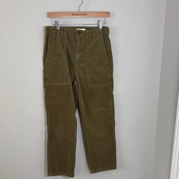 ALEX MILL Neil Cotton Corduroy Straight Leg Pants Olive Green Adjustable Waist 4 - Picture 3 of 15
